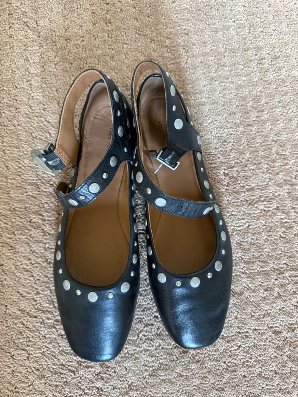 Free People Black Studded Slingback Flats Mystic Mary Jane - Picture 4 of 6
